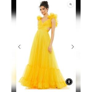 Mac Duggal 67911 Yellow Ruffled Tulle Dress